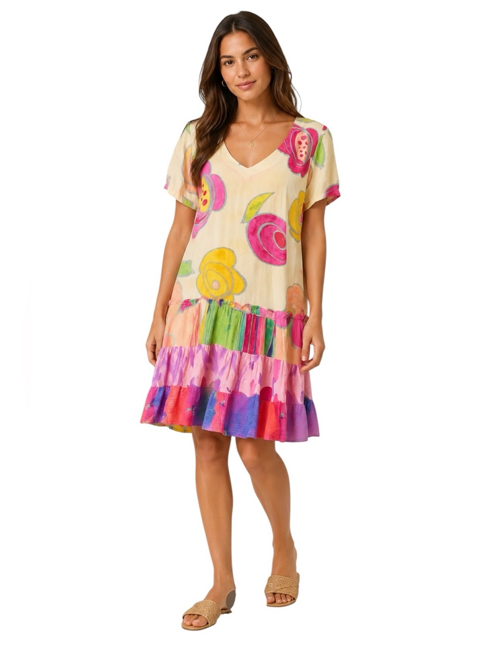 Jams World - Whimsy Floral Ruffle Hem Hawaiian Dress Sz L